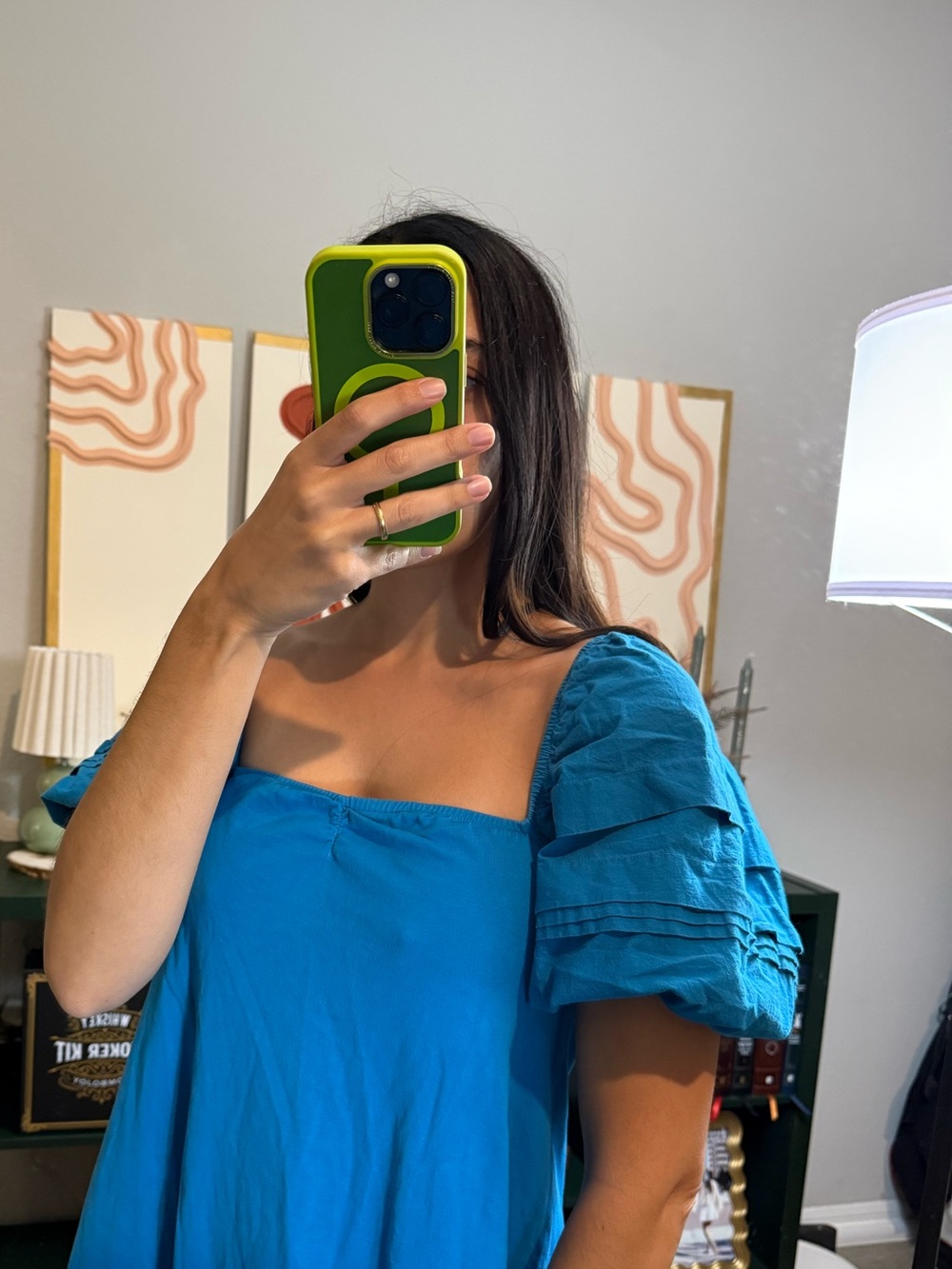 ZARA Bright Blue Puff Sleeve Mini‎ Dress